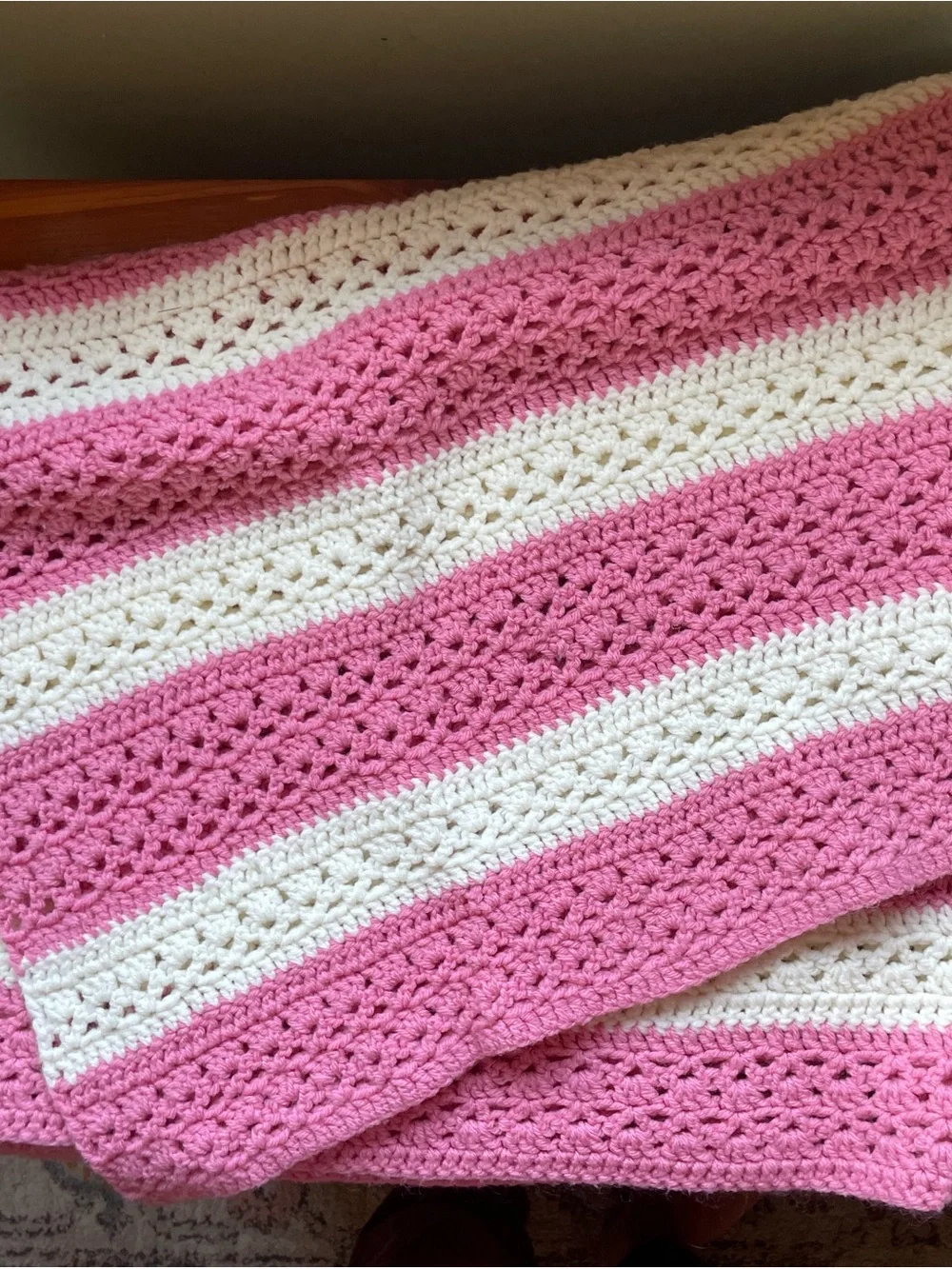 Handmade Pink and Cream Crochet Blanket